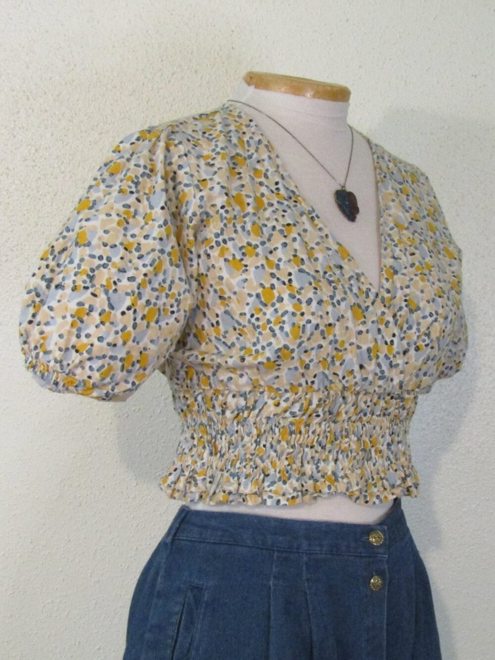 Sweetheart Crop Top with Puffed Sleeves and Shirred Waist